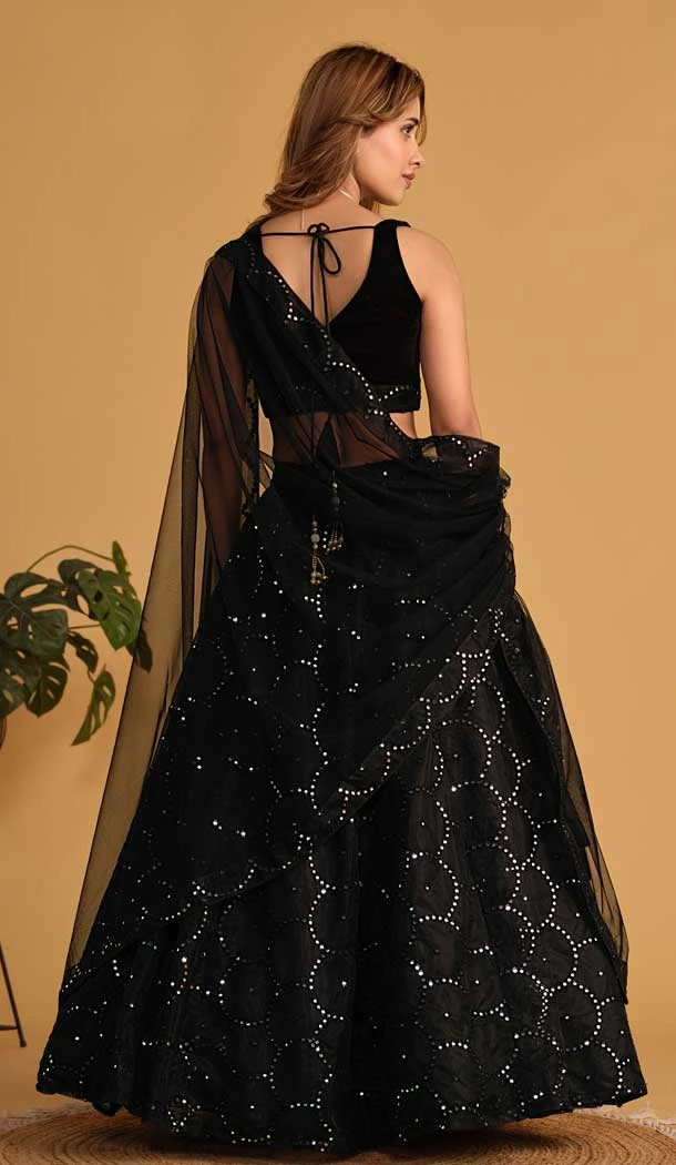 Black Organza Net Embroidery Work Designer Wear Lehenga Choli -9125185820