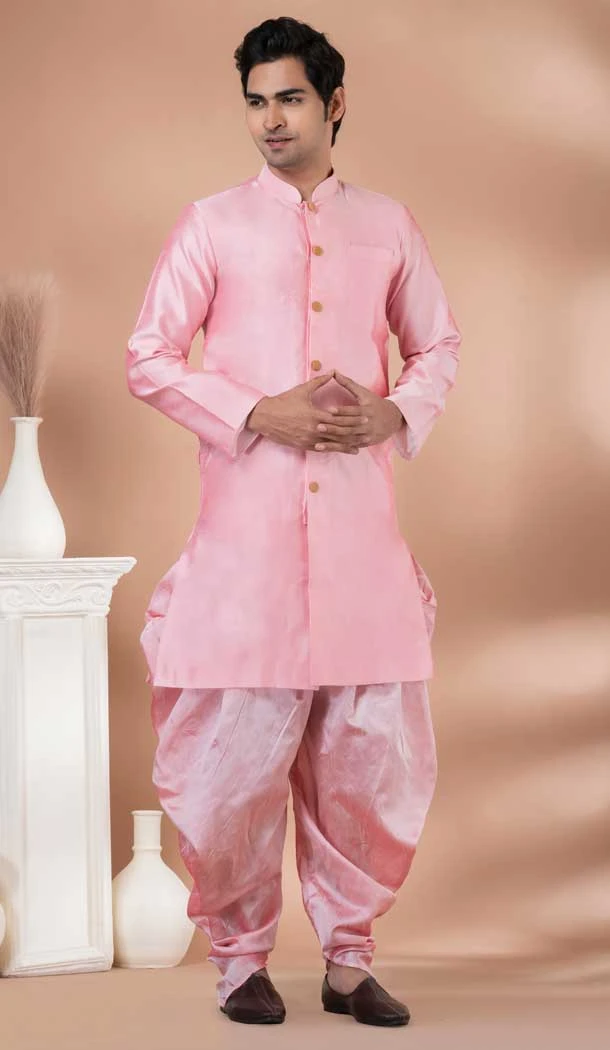 Dhupion Silk Designer Indo Western for Men in Pink Color -9131185848