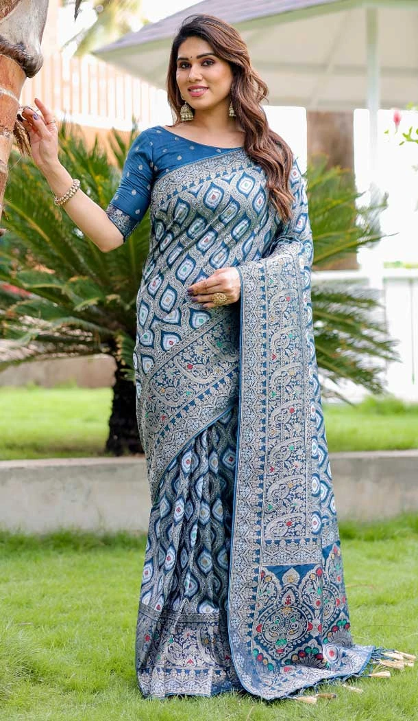 Pure Kanjivaram Pattu With Weaving Work Saree Blouse in Blue -9151185973