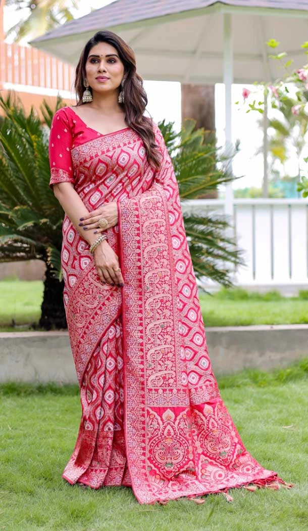Pure Kanjivaram Pattu With Weaving Work Saree Blouse in Rani Pink -9151185975