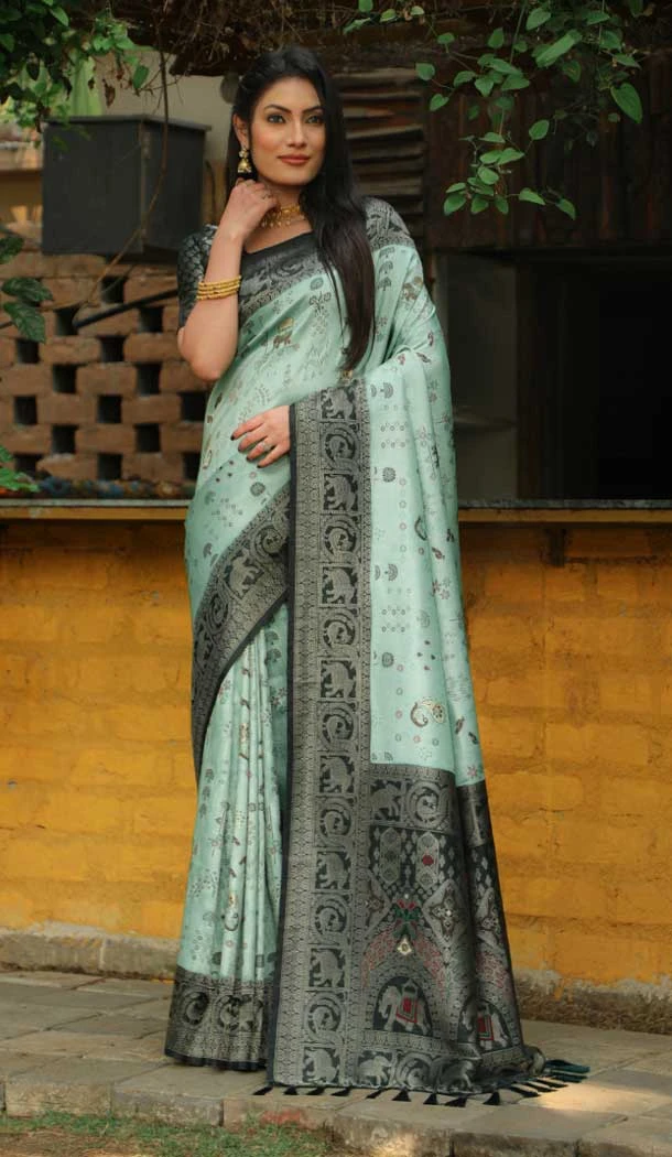 Pure Soft Silk With Kanjivaram Work Saree Blouse in Light Aqua -9152185978