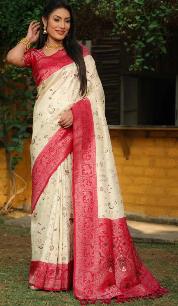 Pure Soft Silk With Kanjivaram Work Saree Blouse in Off White -9152185979