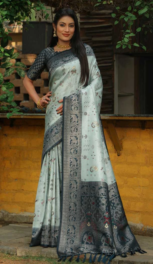 Pure Soft Silk With Kanjivaram Work Saree Blouse in Sky Blue -9152185981