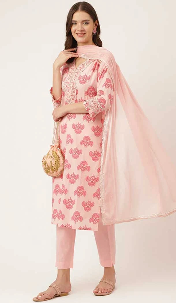 Printed Work Cotton Trendy Readymade Salwar Suit in Pink -9154185987