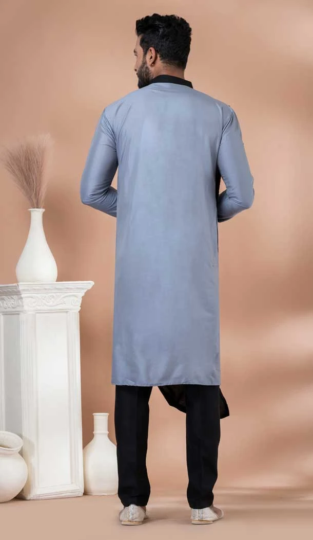 Viscose Designer Wear Kurta Pajama for Men in Grey Color -9132185849