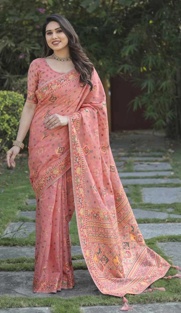 Pashmina Soft Cotton Patola Work Designer Wear Saree in Pink -9163186044
