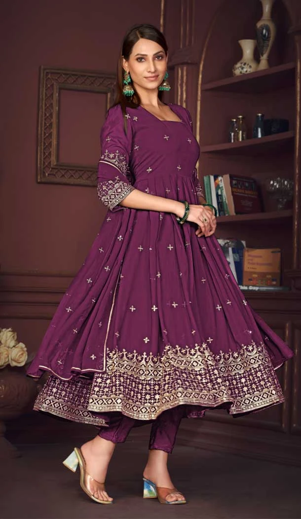 Embroidery Work Georgette Women Anarkali Suit in Purple -9178186146