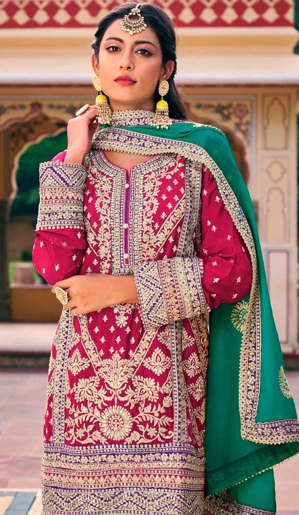 Embroidery Work Blooming Chinon Designer Salwar Suit in Pink -9191186198