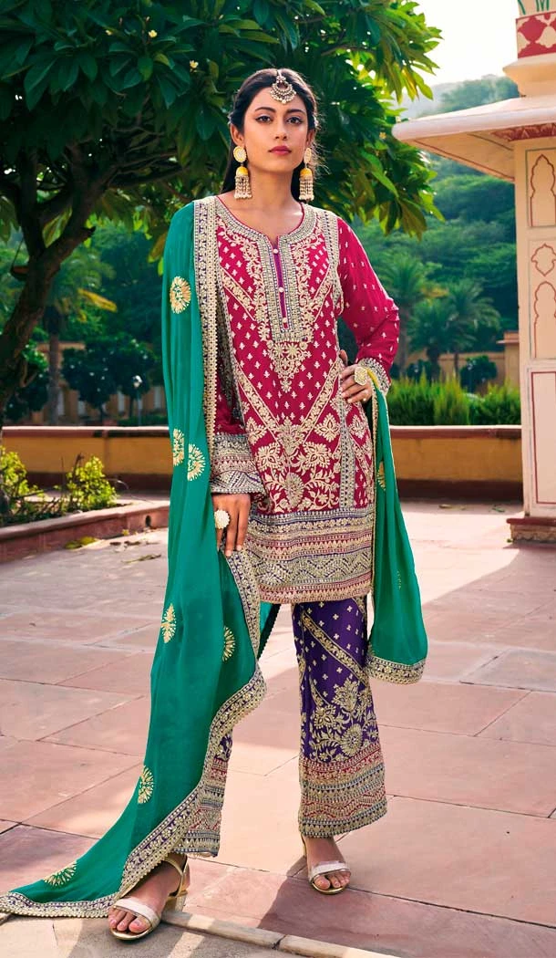 Embroidery Work Blooming Chinon Designer Salwar Suit in Pink -9191186198