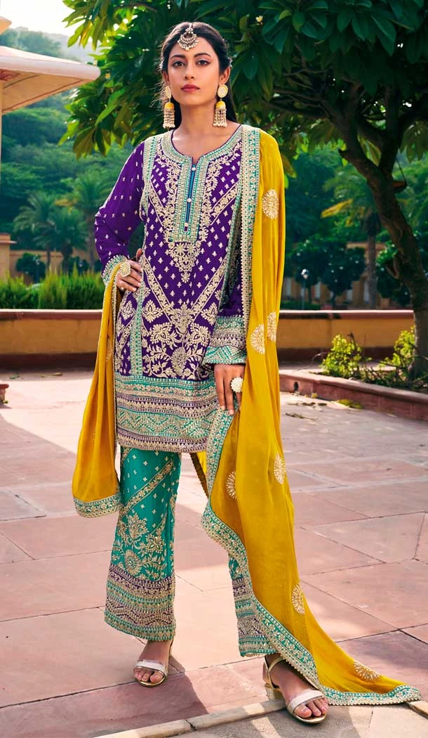 Embroidery Work Blooming Chinon Designer Salwar Suit in Violet -9191186200