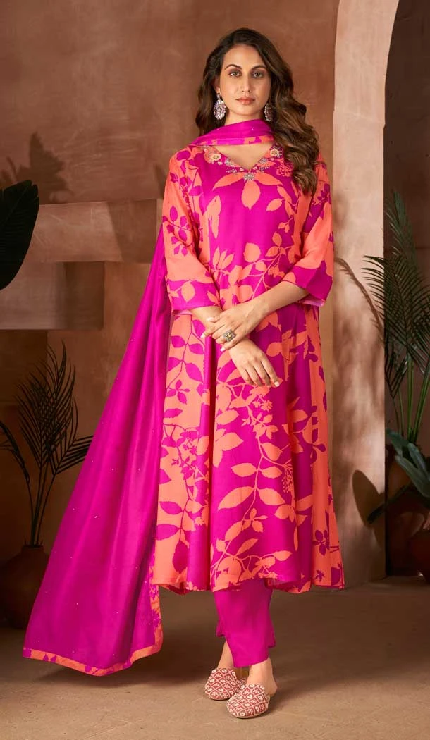 Pure Muslin Digital Printed Work Party Wear Readymade Suit in Pink -9198186217