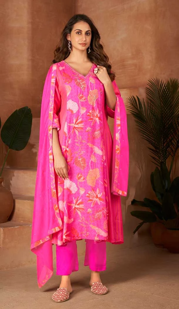 Pink Color Pure Muslin Digital Printed Work Party Wear Readymade Suit -9198186219