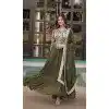 Faux Georgette Print Work Party Wear Readymade Gown in Mehendi Green -9225186313