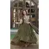 Faux Georgette Print Work Party Wear Readymade Gown in Mehendi Green -9225186313