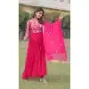 Faux Georgette Print Work Party Wear Readymade Gown in Pink -9225186314