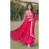 Faux Georgette Print Work Party Wear Readymade Gown in Pink -9225186314