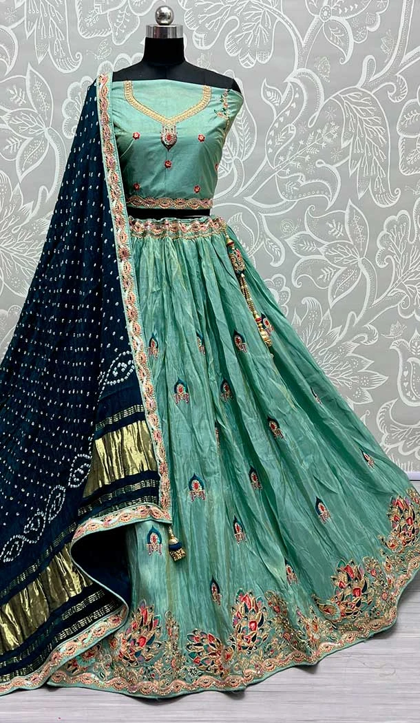 Dola Silk Embroidery Diamond Work Bridal Lehenga Choli in Cadet Blue -133281901
