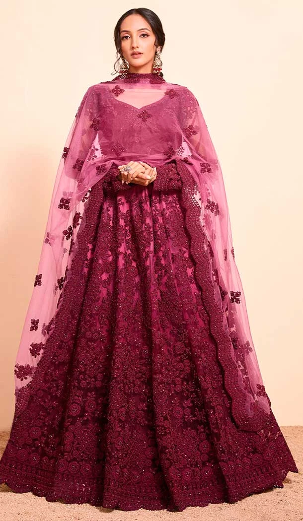 Soft Net Embroidery Work Designer Lehenga Choli in Magenta -137994974