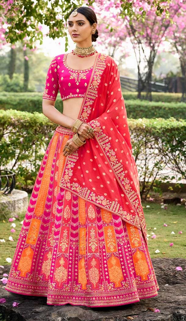 Pink Banarasi Silk Embroidery Work Designer Lehenga Choli -138965541