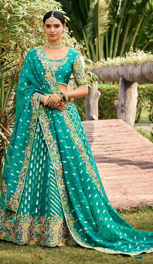 Sea Green Crepe Georgette Embroidery Work Designer Lehenga Choli -138965545