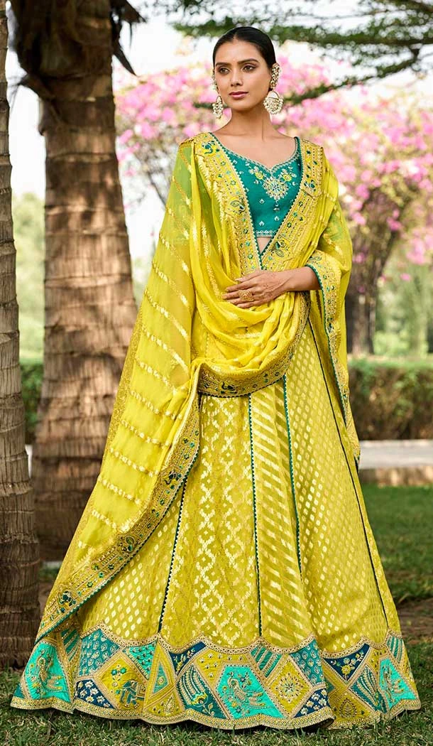 Crepe Georgette Embroidery Work Designer Lehenga Choli in Olive Green -138965546