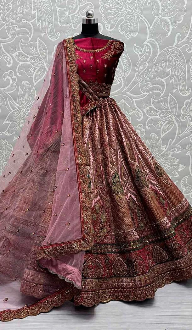 Heavy Velvet Diamond Work Wedding Wear Lehenga Choli In Pink -139405852
