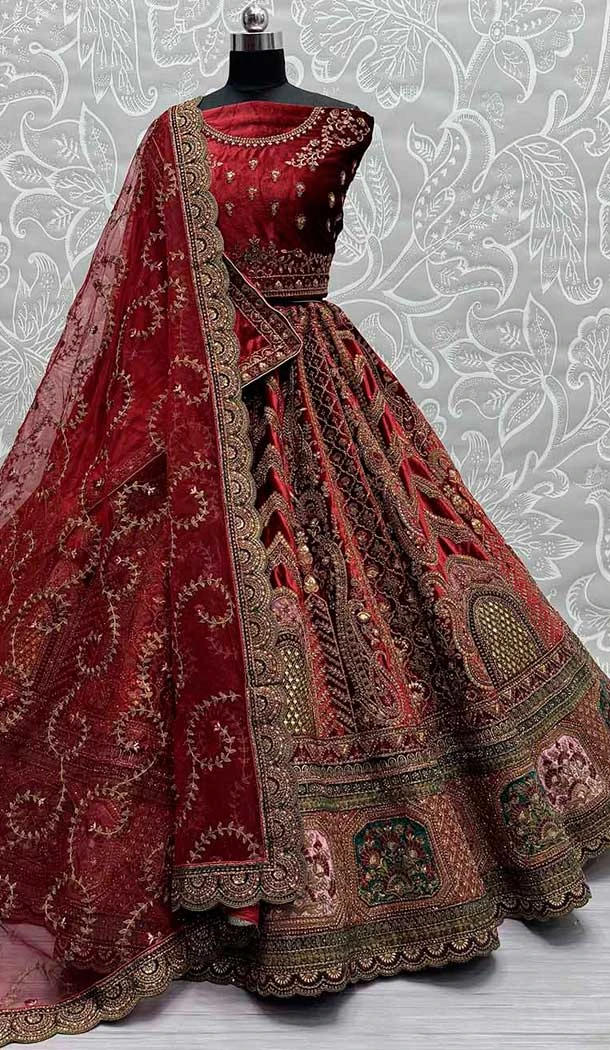 Heavy Velvet Diamond Work Wedding Wear Lehenga Choli In Maroon -139405856