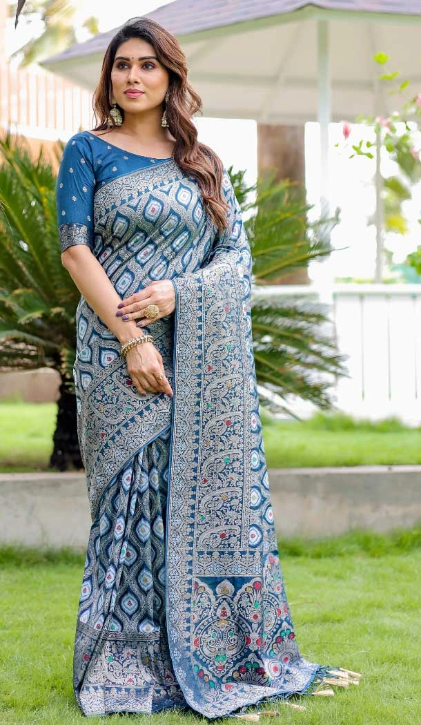 Pure Kanjivaram Zari Weaving Work Indian Traditional Saree In Blue -9151185973