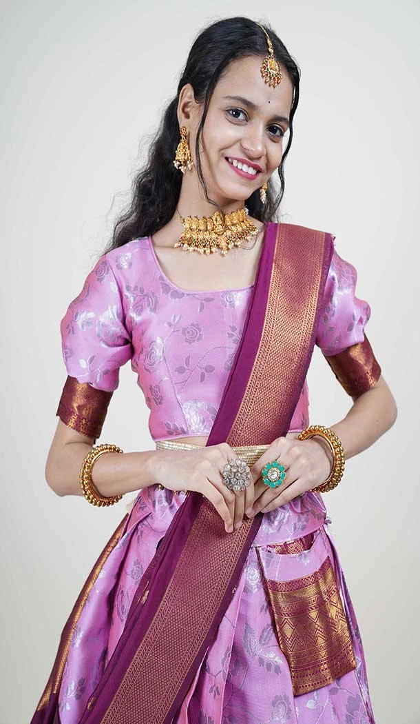 Lichi Silk Weaving Work Indian Traditional Lehenga Choli In Pink -9239186356