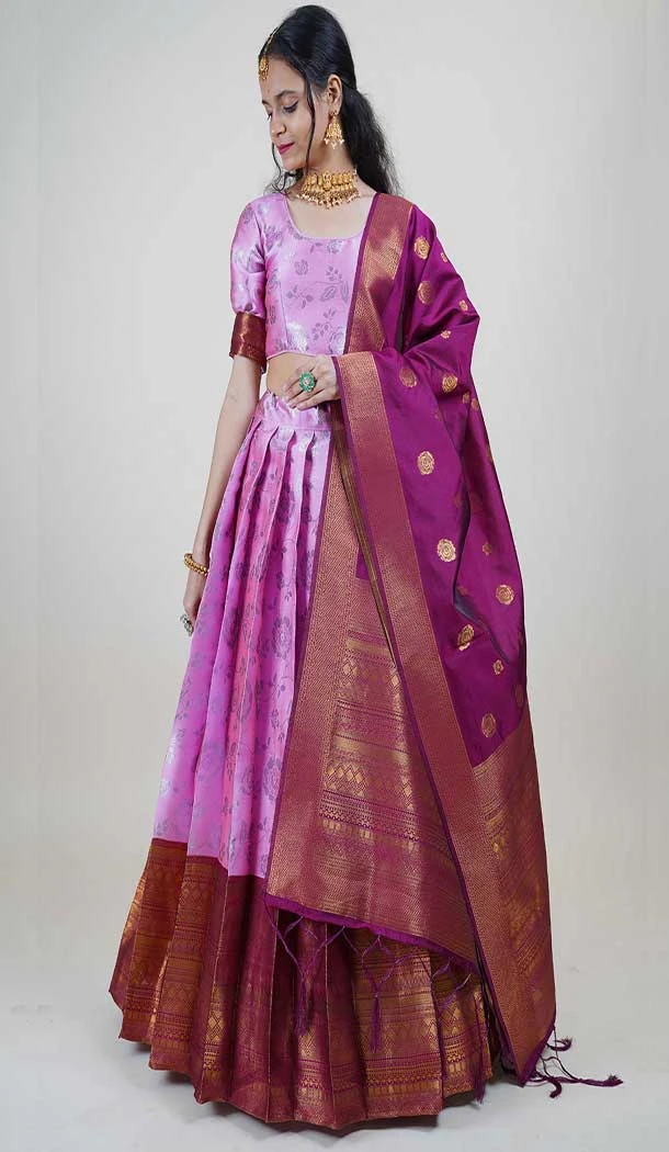 Lichi Silk Weaving Work Indian Traditional Lehenga Choli In Pink -9239186356