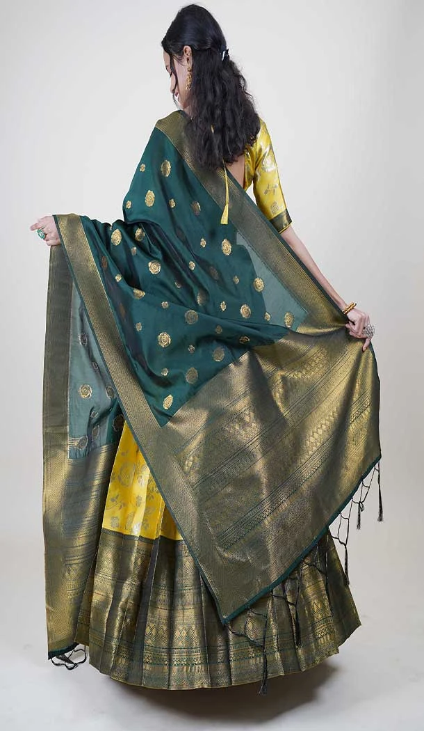Lichi Silk Weaving Work Indian Traditional Lehenga Choli In Yellow -9239186357