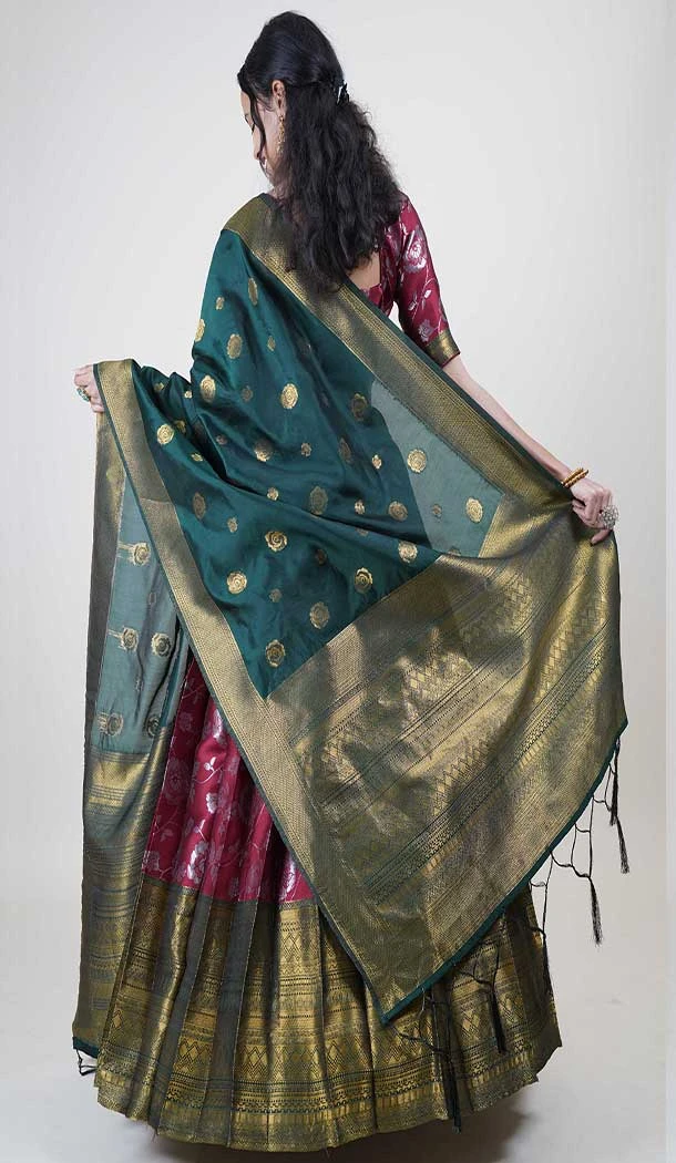 Lichi Silk Weaving Work Indian Traditional Lehenga Choli In Maroon -9239186358