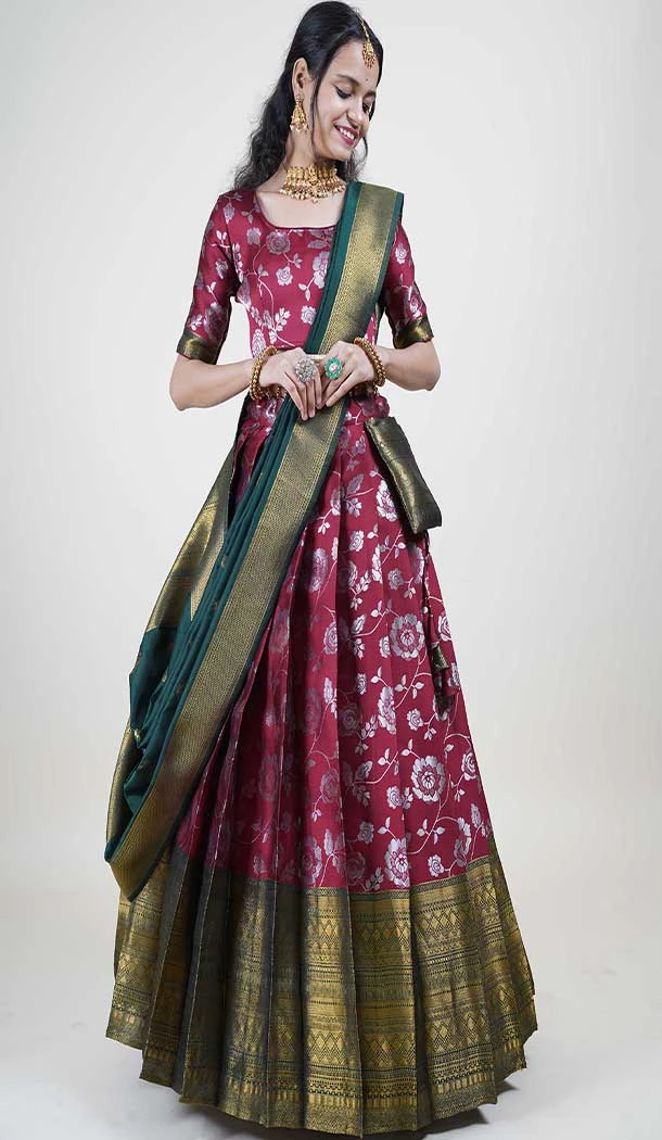 Lichi Silk Weaving Work Indian Traditional Lehenga Choli In Maroon -9239186358