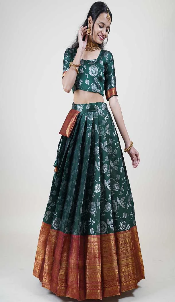 Lichi Silk Weaving Work Indian Traditional Lehenga Choli In Green -9239186359
