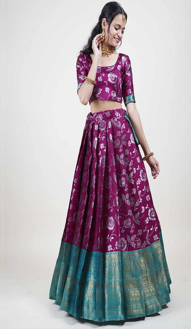 Lichi Silk Weaving Work Indian Traditional Lehenga Choli In Wine -9239186360
