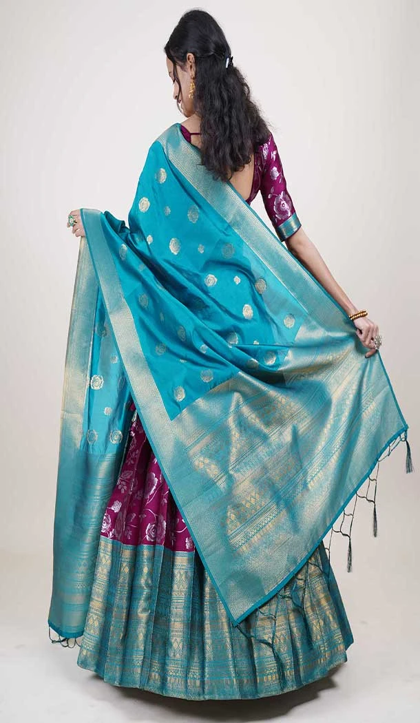 Lichi Silk Weaving Work Indian Traditional Lehenga Choli In Wine -9239186360