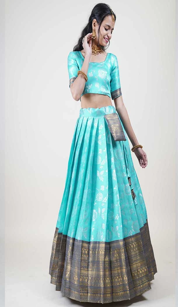 Lichi Silk Weaving Work Indian Traditional Lehenga Choli In Blue -9239186361