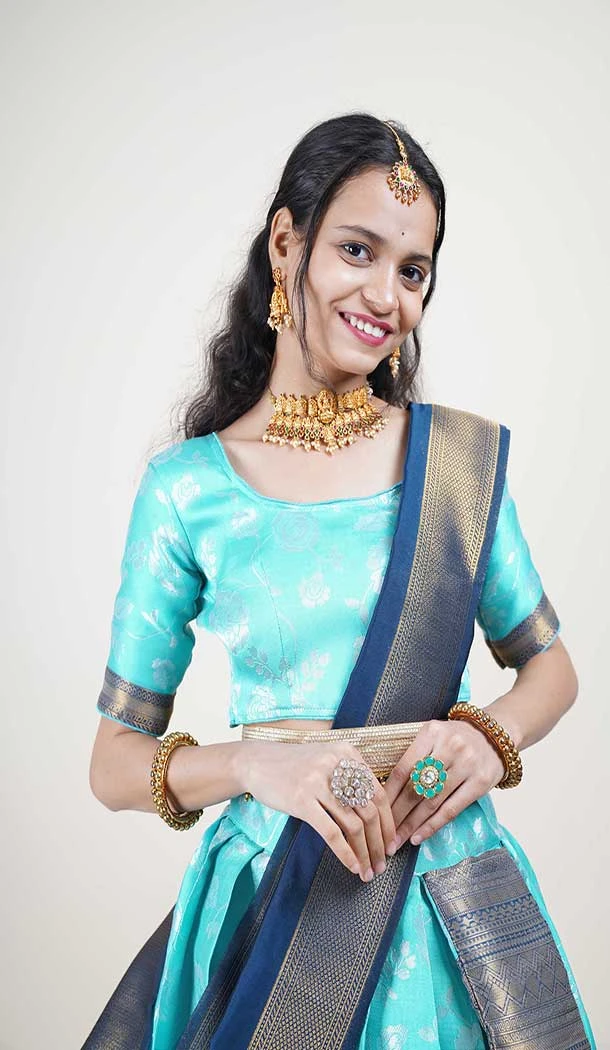 Lichi Silk Weaving Work Indian Traditional Lehenga Choli In Blue -9239186361
