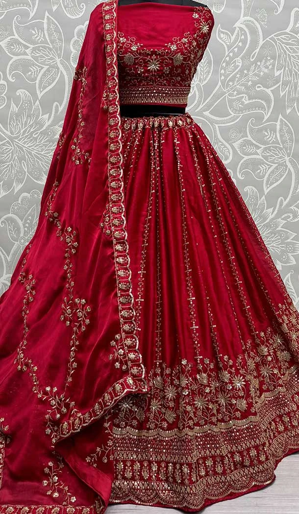 Satin Chiffon Embroidery Work Designer Lehenga Choli In Pink -140536460