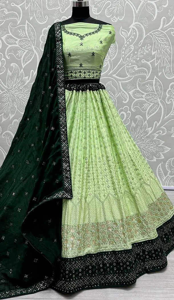 Georgette Embroidery Work Designer Women Ghagra Choli In Pista Green -141146772