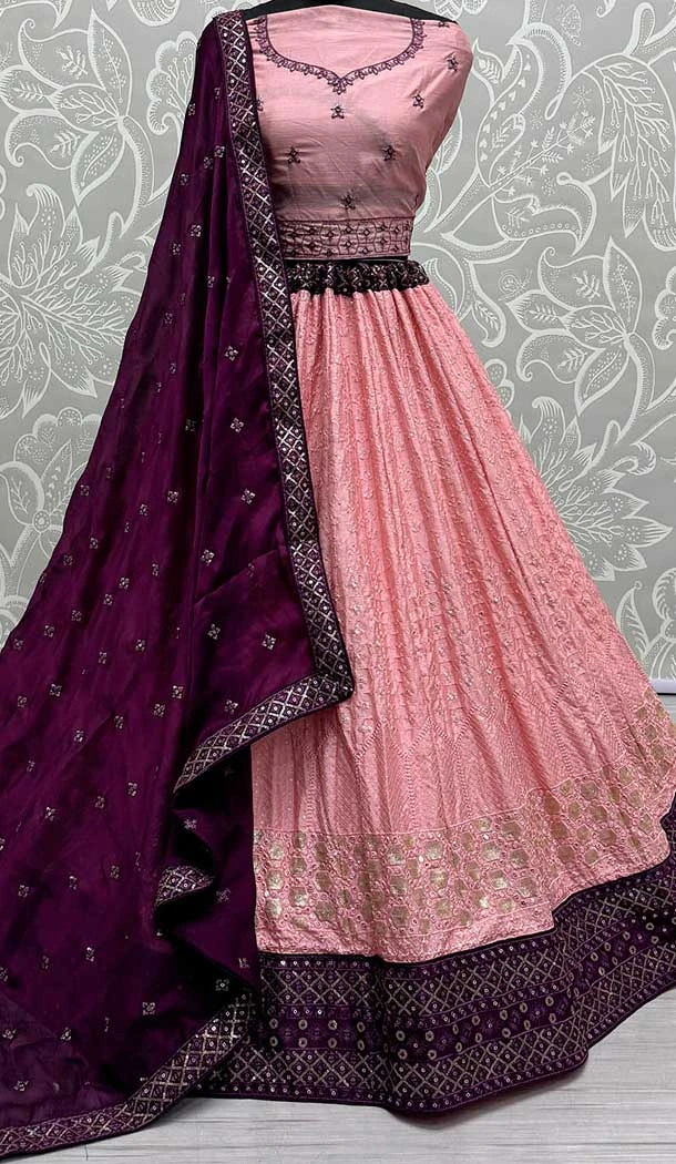 Georgette Embroidery Work Designer Women Ghagra Choli In Pink -141146774