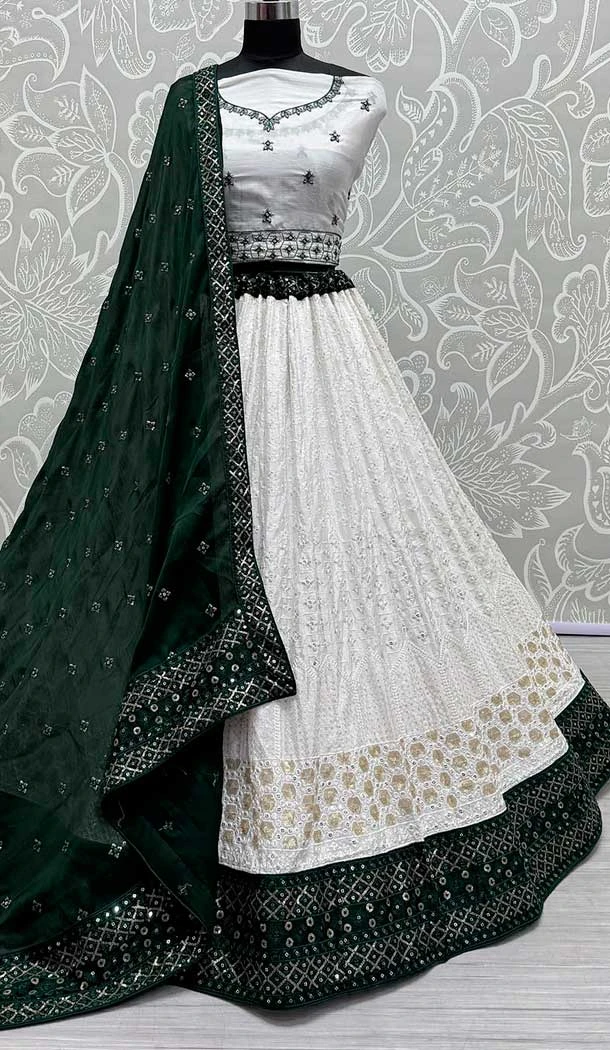 Georgette Embroidery Work Designer Women Ghagra Choli In White -141146776