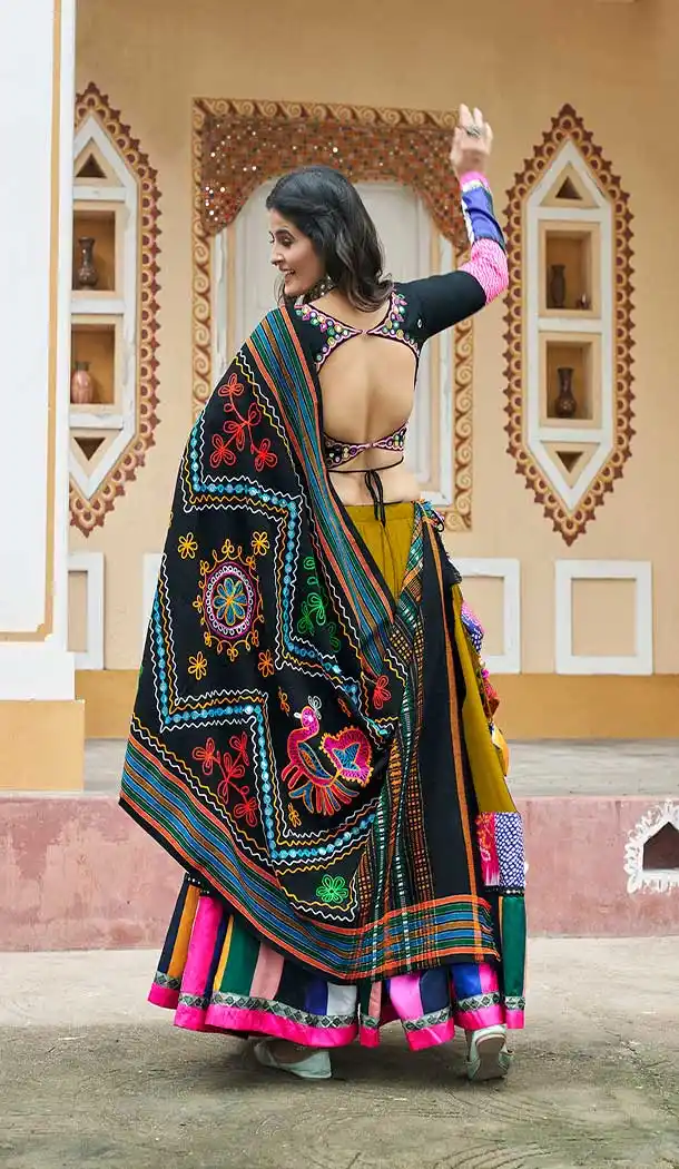 Plus Size Viscose Rayon Mirror Work Navratri Special Chaniya choli In Fluorescent Green -144929094