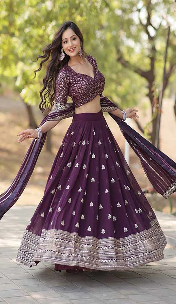 Faux Georgette Sequins Work Traditional Wear Lehenga Choli In Purple -144999131