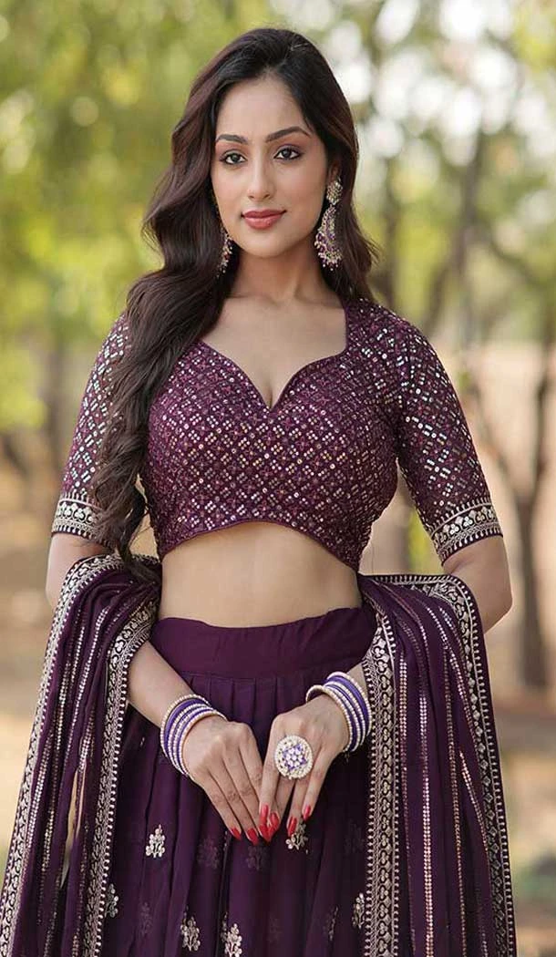 Faux Georgette Sequins Work Traditional Wear Lehenga Choli In Purple -144999131