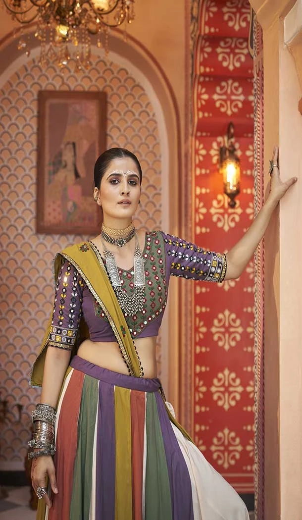 Viscose Rayon Designer Mirror Work Navratri Chaniya Choli In Multi Color -145279295