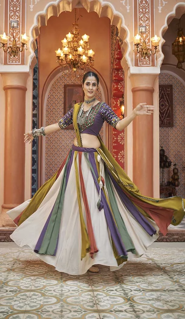 Viscose Rayon Designer Mirror Work Navratri Chaniya Choli In Multi Color -145279295