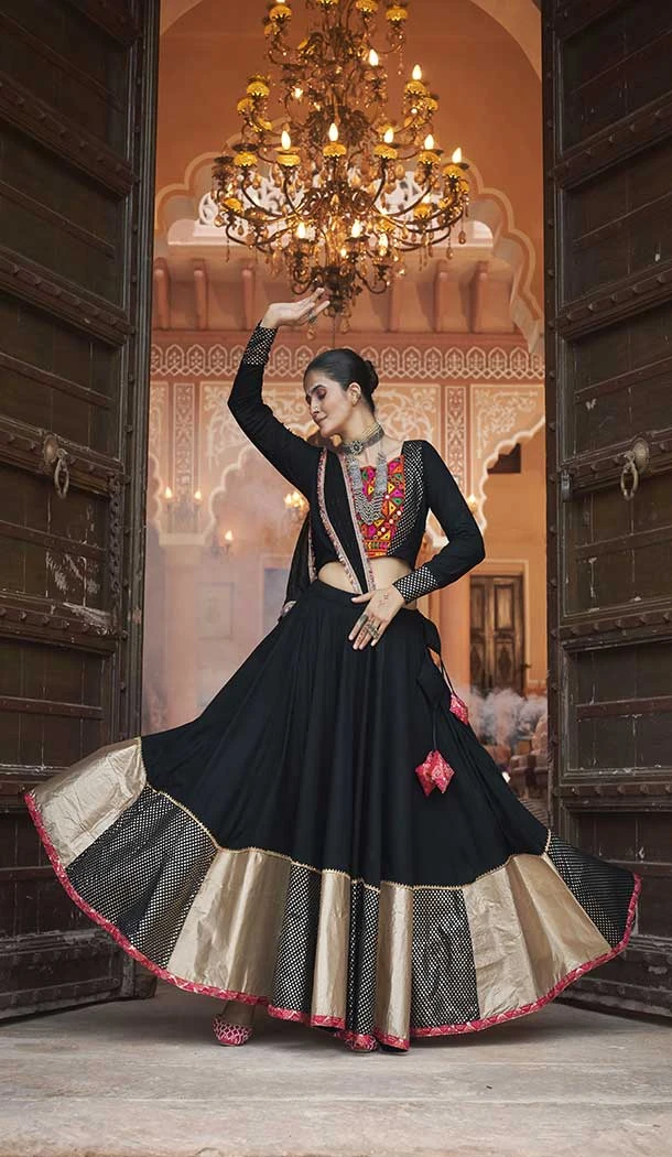 Viscose Rayon Designer Mirror Work Black Navratri Chaniya Choli -145279297
