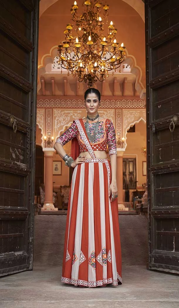 Multi Color Viscose Rayon Designer Mirror Work Navratri Chaniya Choli -145279299