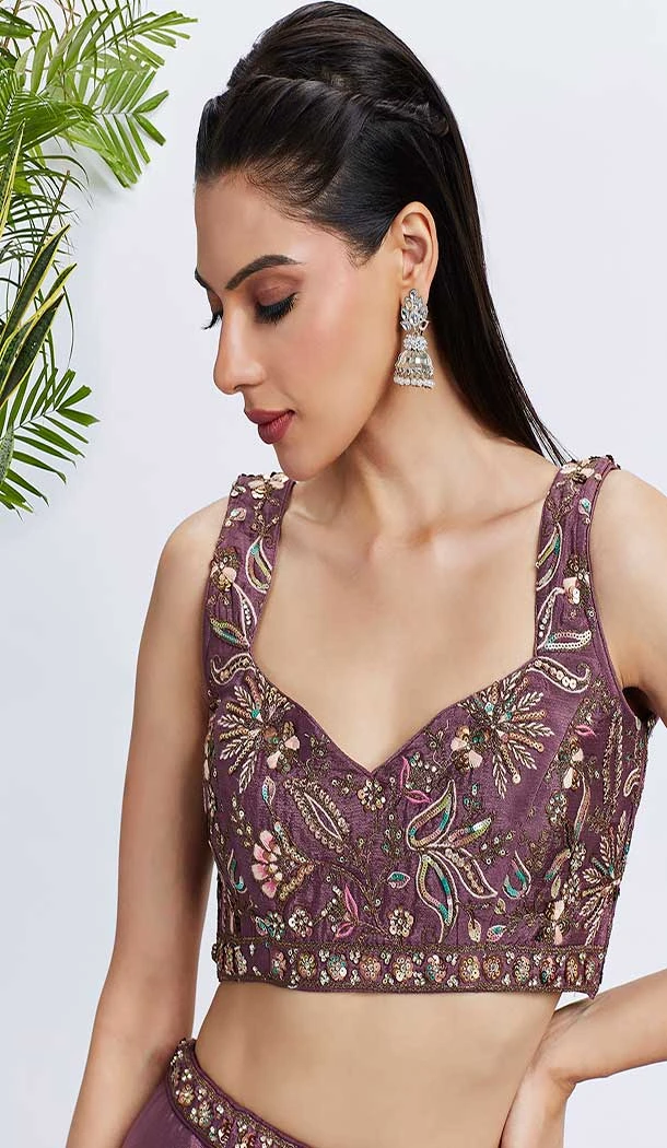 Chiffon Embroidery Work Sangeet Ceremony Lehenga Choli In Rose Gold -145409363